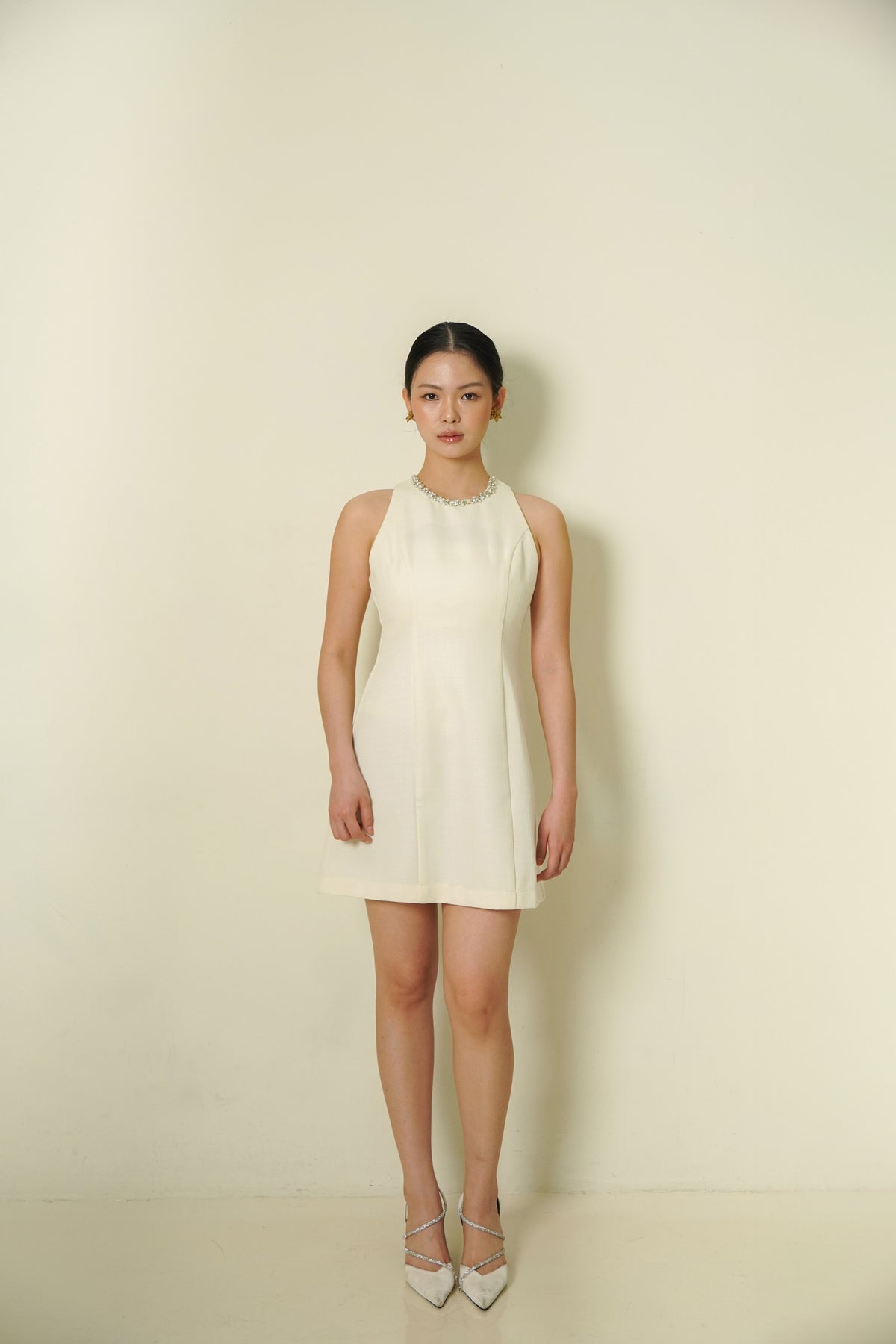 Pearly Halter Dress White